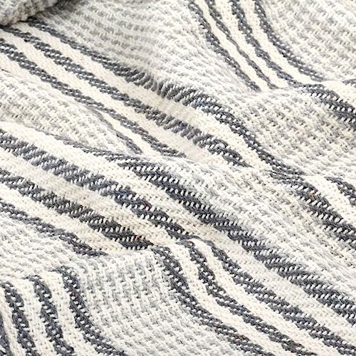Couverture coton à rayures haut de gamme grand plaid lourd gris blanc - 6