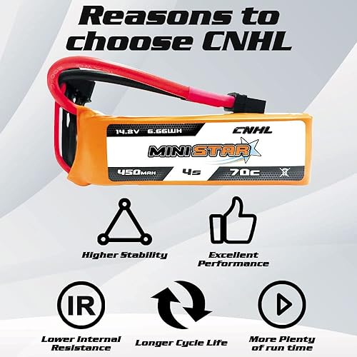Miniatura 4 de CNHL 450mAh 4S Lipo Batería 70C 14.8V con XT30U Plug para RC Drone FPV Avión Heli Avión (2 piezas)