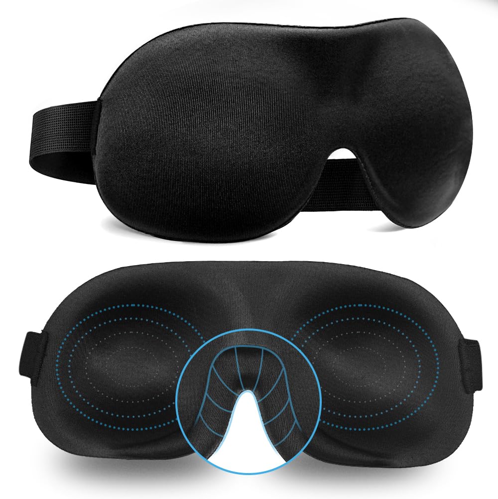 AMAZKER Sleep Mask Invisible Alar Deep Orbit 3D Eye Mask Ultra Lightweight & Comfortable Sleeping Mask for Travel, Nap, Shift Works XL Black
