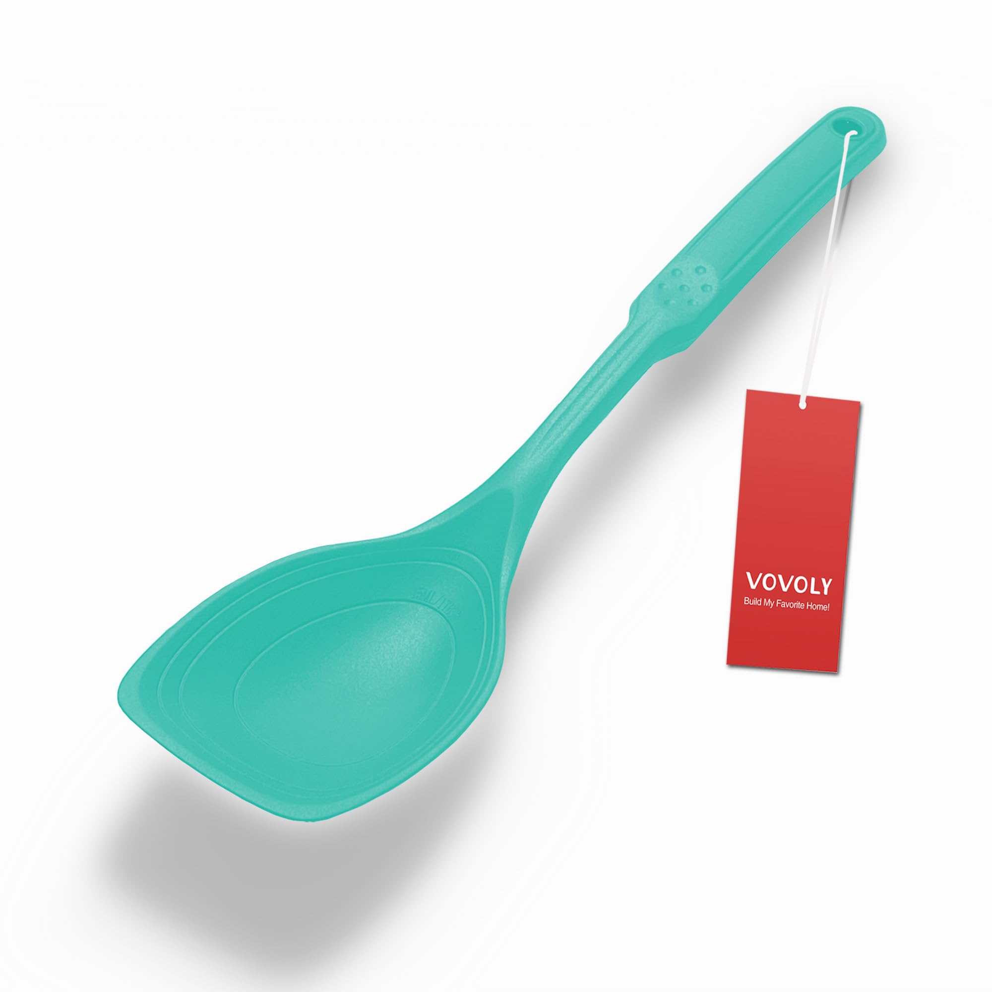 Large Silicone Cooking Spoon, Non-Stick Solid Spoon with Deep Blow and Measurement Mark for Mixing, Serving, Draining, Scooping, Scraping, Heat