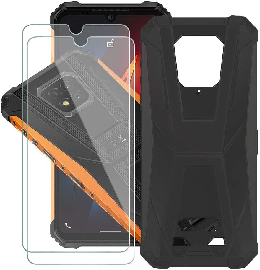 Case for Ulefone Armor 8 Pro (6.10"), with [ 2 x Tempered Glass Protective Film], KJYF Black Soft Silicone Protective Cover Bumper Shockproof Phone Case for Ulefone Armor 8 Pro - Black