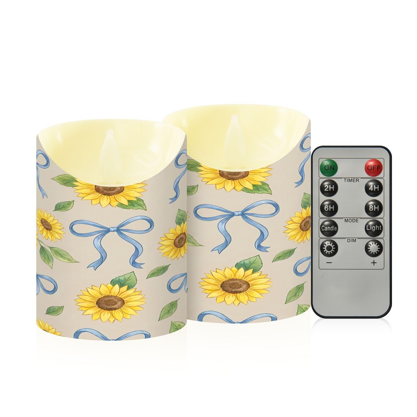 Ewusp Sunflowers Flameless Candles Battery Operated Flickering LED Pillar Candles Set of 2 with Remote Control & Timer, for Home Decor Wedding Holiday Party Centerpieces