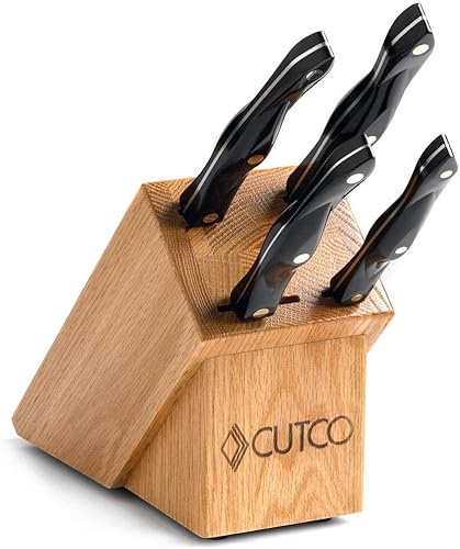 Juego de estudio modelo 1809 con bloque de roble macizo de miel. 4 cuchillos de acero inoxidable de alto carbono con mango clásico marrón oscuro (a