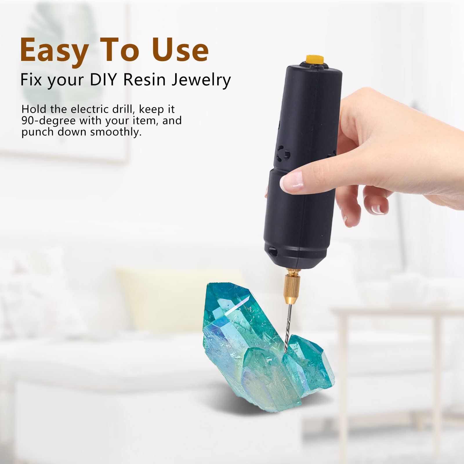 Mini taladro eléctrico de mano para resina, 0.8-1.2 mm Micro USB Taladro eléctrico para fabricación de joyas Pin Vise Kit de mango de uñas DIY con 10 herramientas de brocas, tornillo de hierro