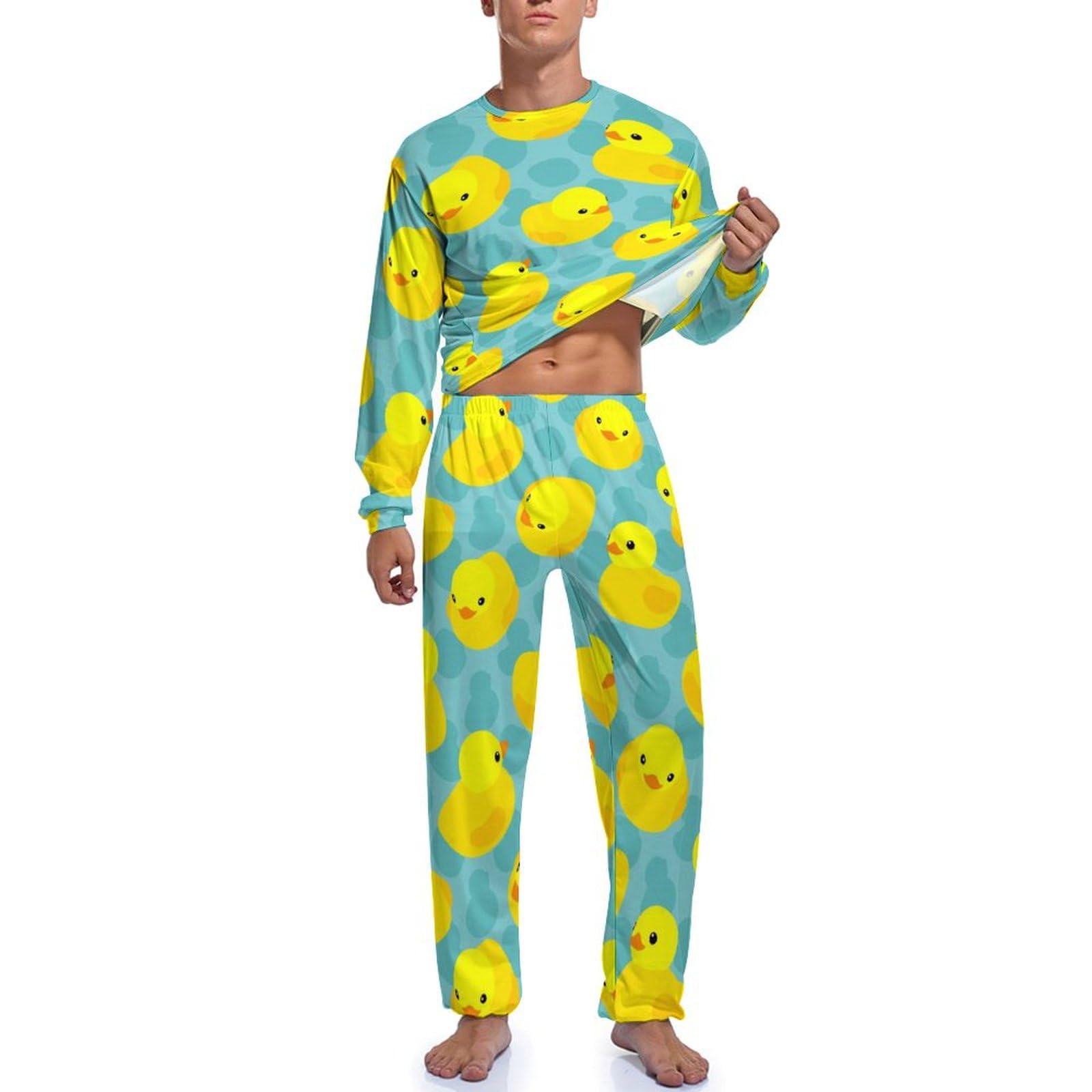 Ente Herren Schlafanzug Lang Pyjama Set Nightwear Langarm Nachtwäsche Sleepwear