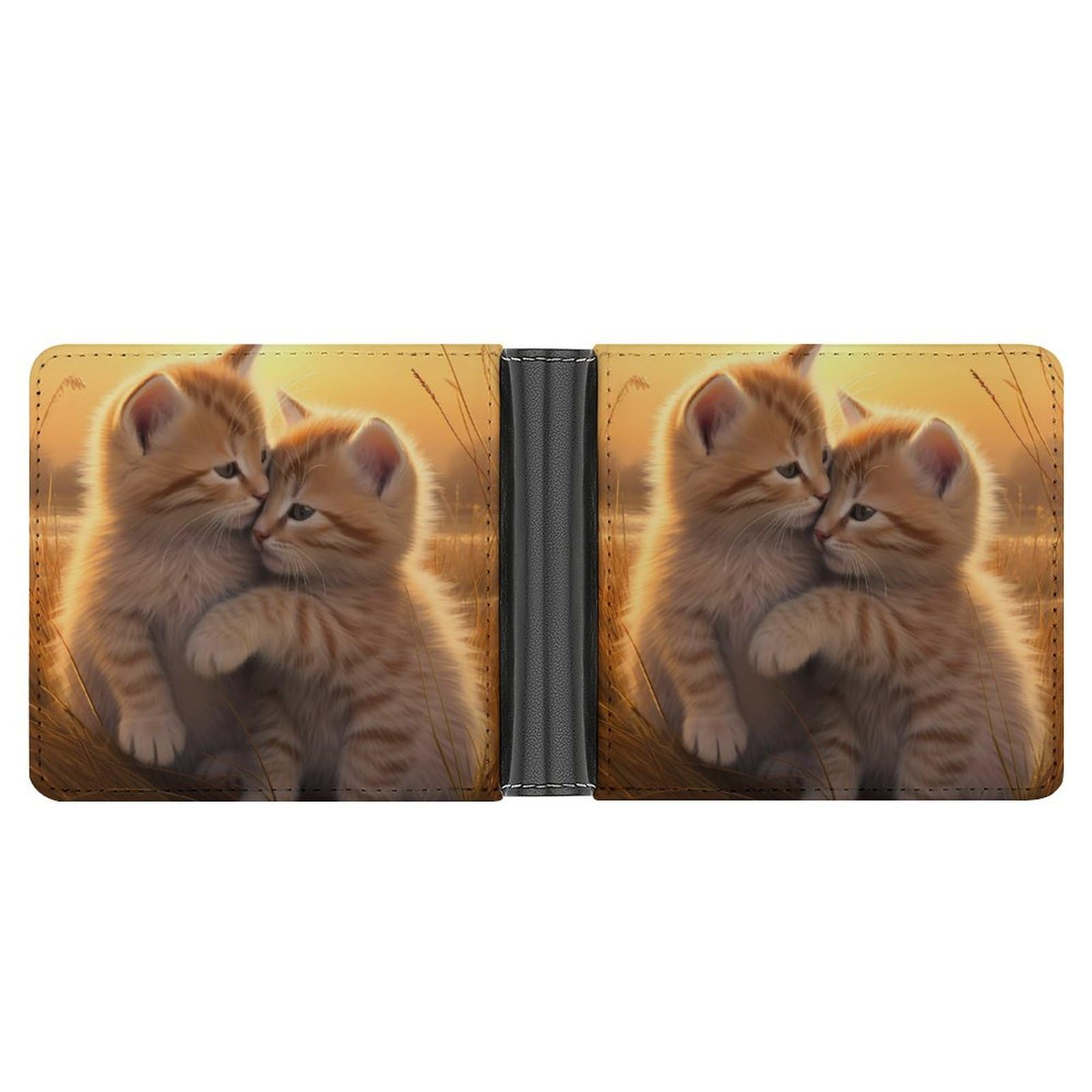 Two Cats in Sunset Funny Men's Slim Bifold Wallet with Multiple Card Slots Front Pocket Purse