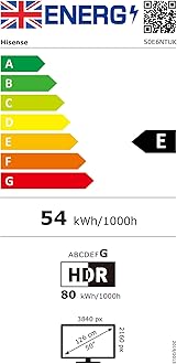 Hisense 50 Inch 4K Smart TV 50E6NTUK - Dolby Vision, Game Mode PLUS with 60Hz VRR ALLM, Smooth Motion, AI Sports Mode, Vidaa OS with Freely, Youtube, Netflix and Disney+ & Now TV (2024 Model)