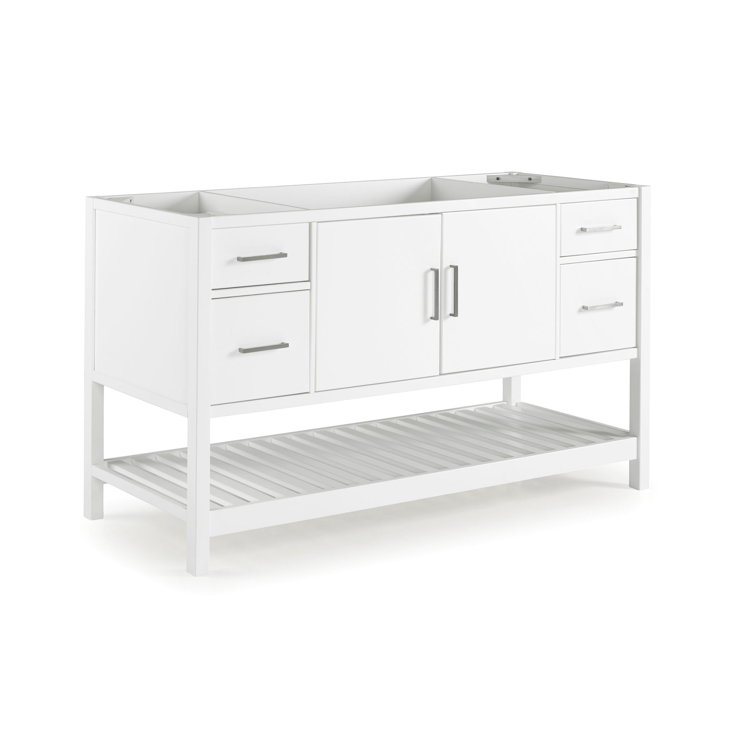 Alaterre Furniture Harrison 60" Bathroom Vanity Cabinet Base – Solid Pine Wood Freestanding Vanity with Soft-Close Drawers, Nickel Hardware and