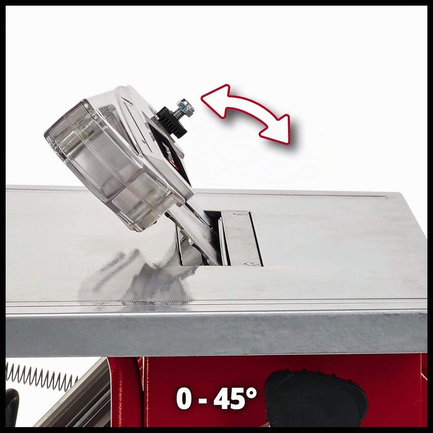 Die Einhell Tischkreissäge TC-TS 200 (800 W, 45 mm Schnitthöhe, Ø 200 mm Sägeblatt, Winkelanschlag, Sägeblattneigung, Schiebestock)