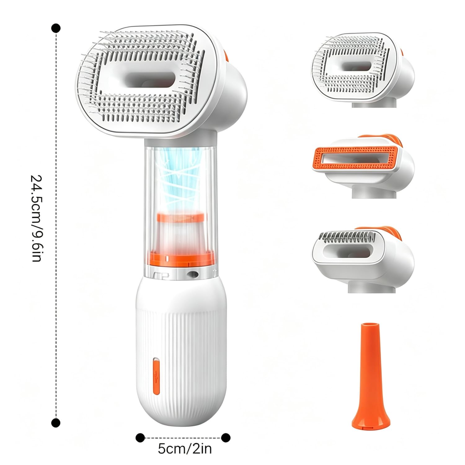 Brosse Aspirateur Chien, 4 en 1 Aspirateur Toilettage Chien Chat avec Design Sans Fil Nettoyage Automatique, Outil de Désaisonnement et Élimination des Poils pour Poils Courts et Moyens
