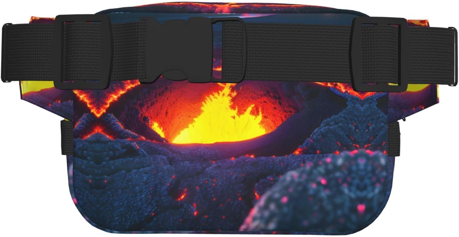 Kilauea Volcano Print Fashion Waist Packs Square Layer Waist Bag Black Belt Bag with Adjustable Strap
