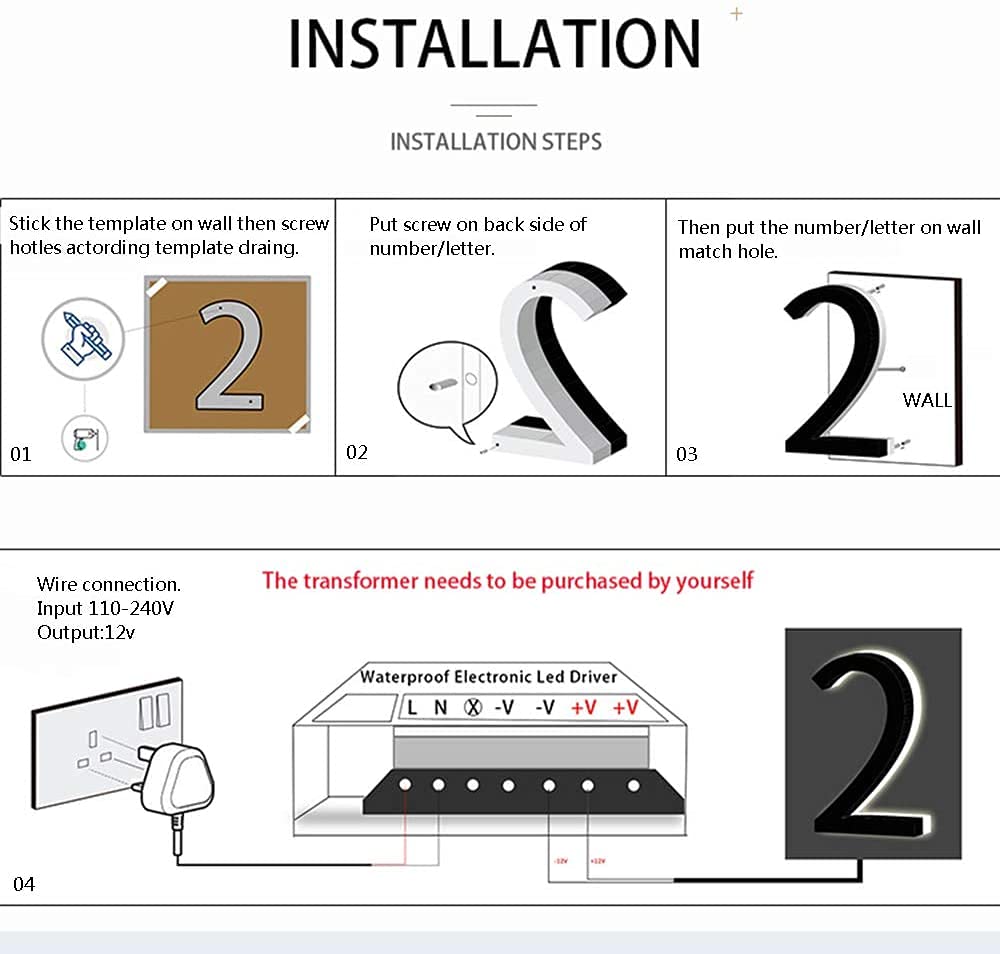 LED Hausnummer, (6"150mm), Hausnummernleuchte mit LED, gehobenes und modernes Aussehen, Es kann sowohl im Innen- als auch im Außenbereich verwendet werden.