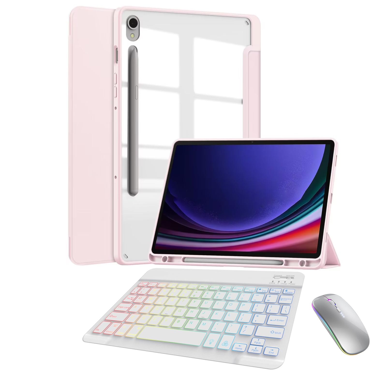 Keyboard Case for Samsung Galaxy Tab S10 FE Plus/Tab S10FE + 13.1 inch (2024) with Pencil Holder, Auto Wake/Sleep Multi-Viewing Angles Pink
