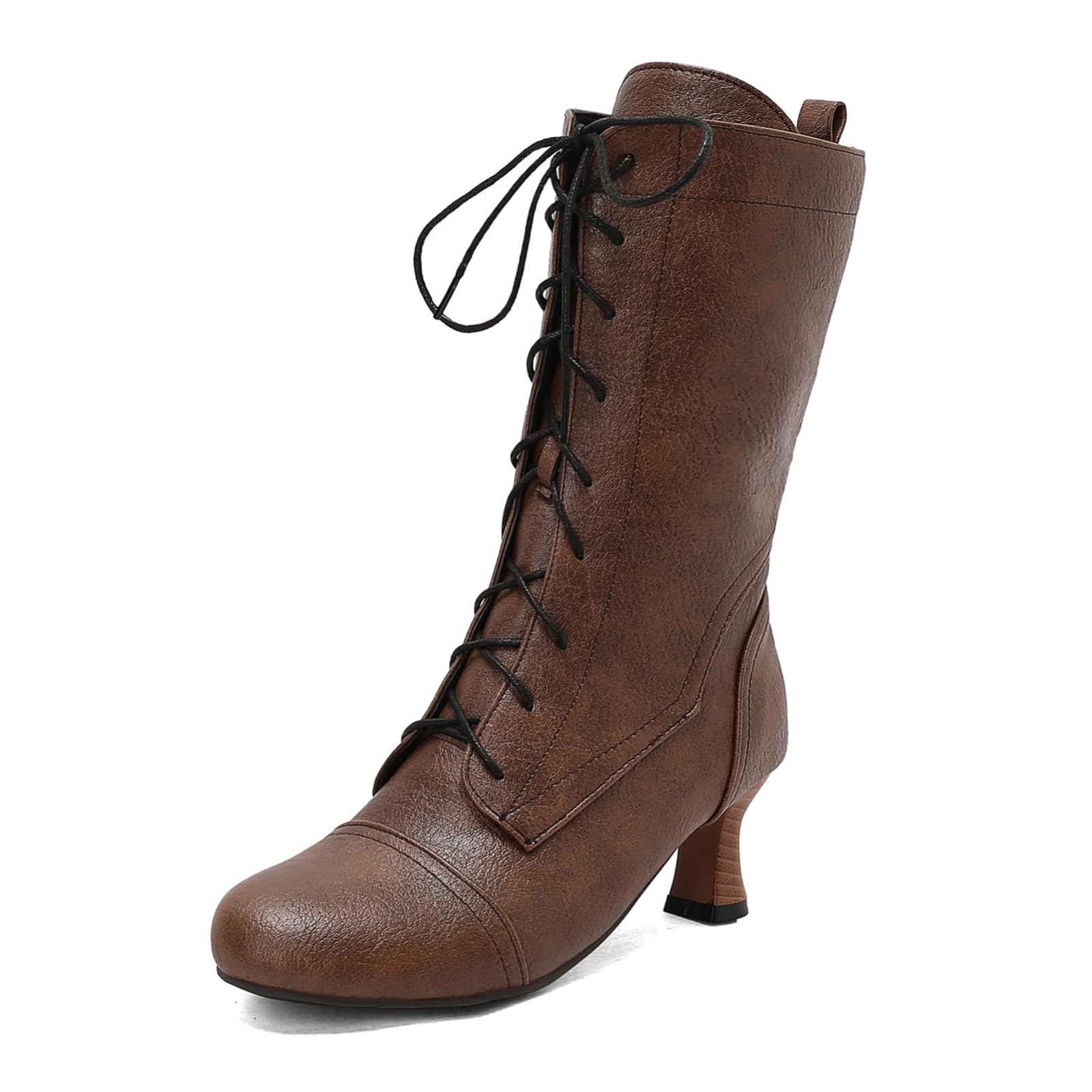 Women Victorian Boots Witch Costume Renaissance Kitten Heel Retro Mid Calf Fashion Dress Shoes Chunky Heel Lace up