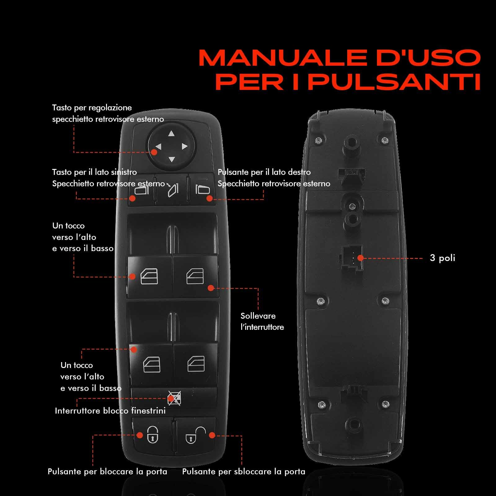 Frankberg Interruttore regolatore alzacristalli anteriore sinistro | A1698206710; Compatibile con: Classe B W245, Classe A W169, Classe M W164, Classe GL X164