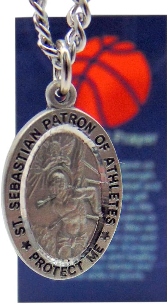 Westmon Works St Sebastian Basketball Medal Set with Pewter Pendant Medallion on a Stainless Steel Chain Prayer Card Boxed - Image 9