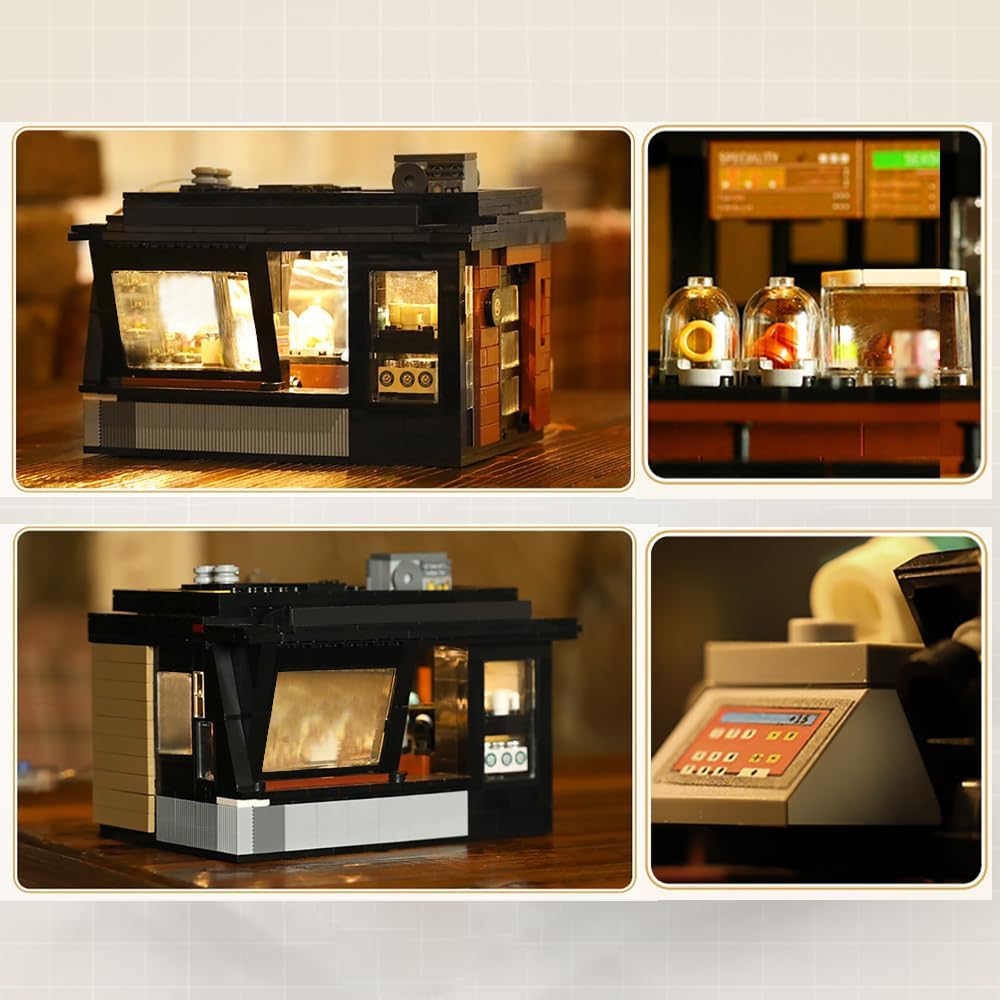 Interior jeung exterior views of the lit CaDA Coffee House model