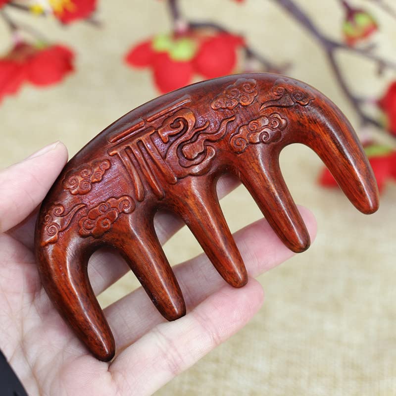 Mascot Wooden crafts Wood carving art Wood decoration artwork 悉角紫檀木梳 便携化妆梳子 健康手柄木梳雕花工艺(4号)
