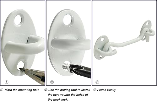 Miniatura 4 de 2 ganchos de privacidad blancos de 4 pulgadas y pestillo de ojal, cerradura de gancho de acero inoxidable para puerta de granero con tornillos de