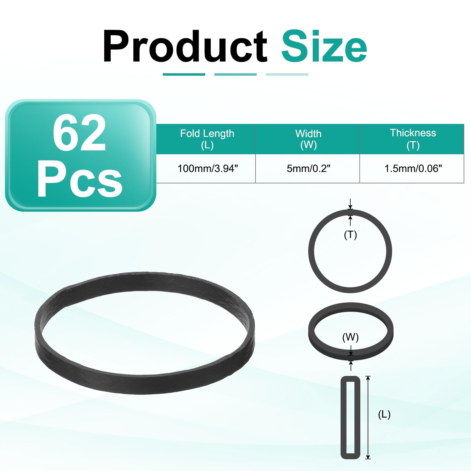 QUARKZMAN 600Pcs Elastici In Gomma, 3.94 x 0.2 Pollici Elastici Stretch Per Cartelle Scatoline Fissare Bidoni Della Spazzatura, Nero