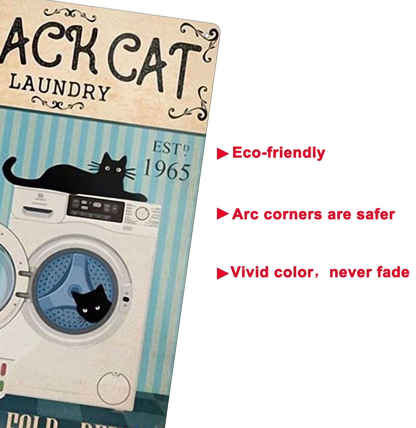 Black Cat Metal Tin Sign?It's Wash Dry Fold Repeat Wall Sign Funny ...