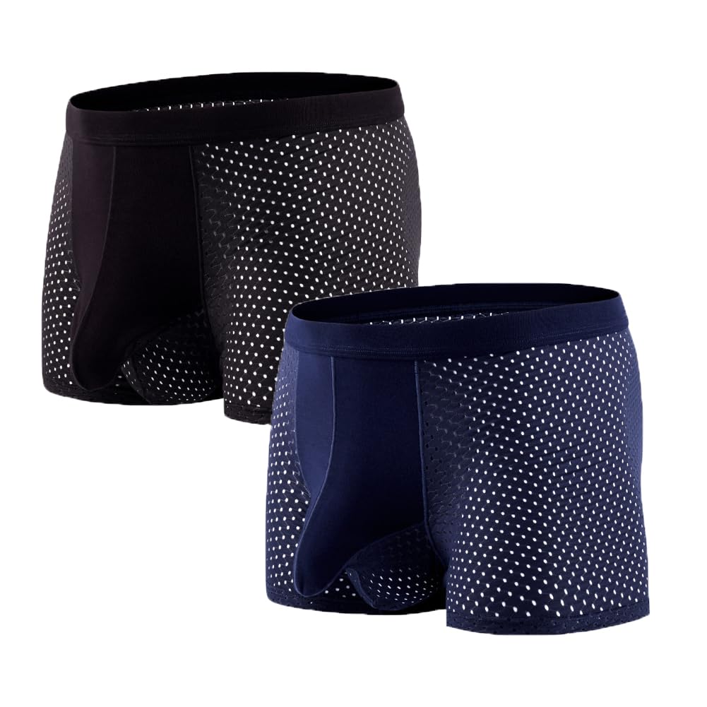 Men's Bulge Enhancing Mesh Trunks Smooth Boxer Briefs Elephant Nose Underwear with Separate Pouch