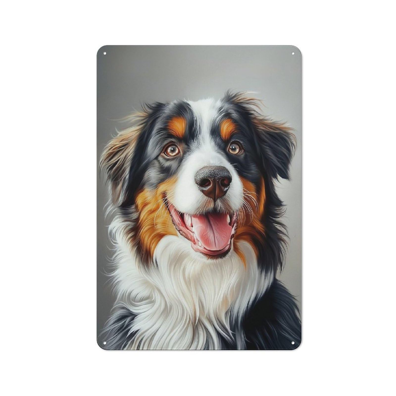 Junmoney Happy Bernese Mountain Dog Portrait Decorative Metal Plaque, Bright Printed Design, For Washroom, Small Wall Space Or Hallway, 30X20cm