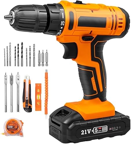 Juego de taladro inalámbrico, destornillador doméstico, destornillador eléctrico, portabrocas sin llave, 2 velocidades variables, ajustes de par,