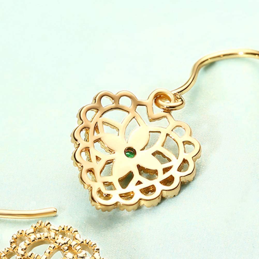 WZGWDC Kolczyki do uszu dla kobiet, miedziane złocenie w stylu vintage Zaczep na ucho Hollow Green Crystal Ear Studs