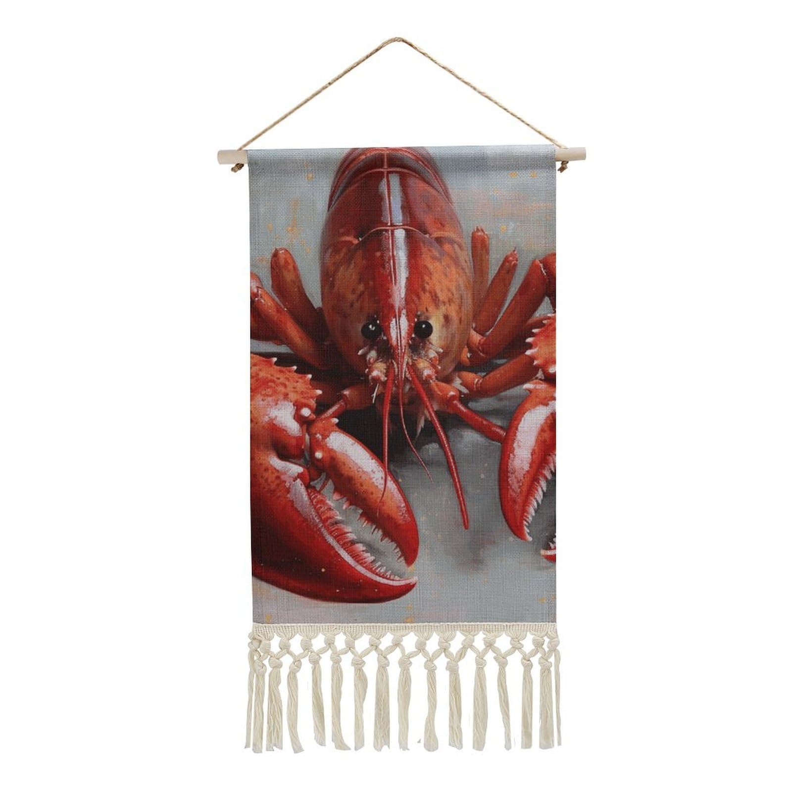 BTCOWZRV Cotton And Linen Hanging Poster with Tassels, Lobster Wall Hanging Tapestry Vintage Wall Art Painting Modern Artwork Decoration for Home Decor Ready to Hang 10x19.6 in