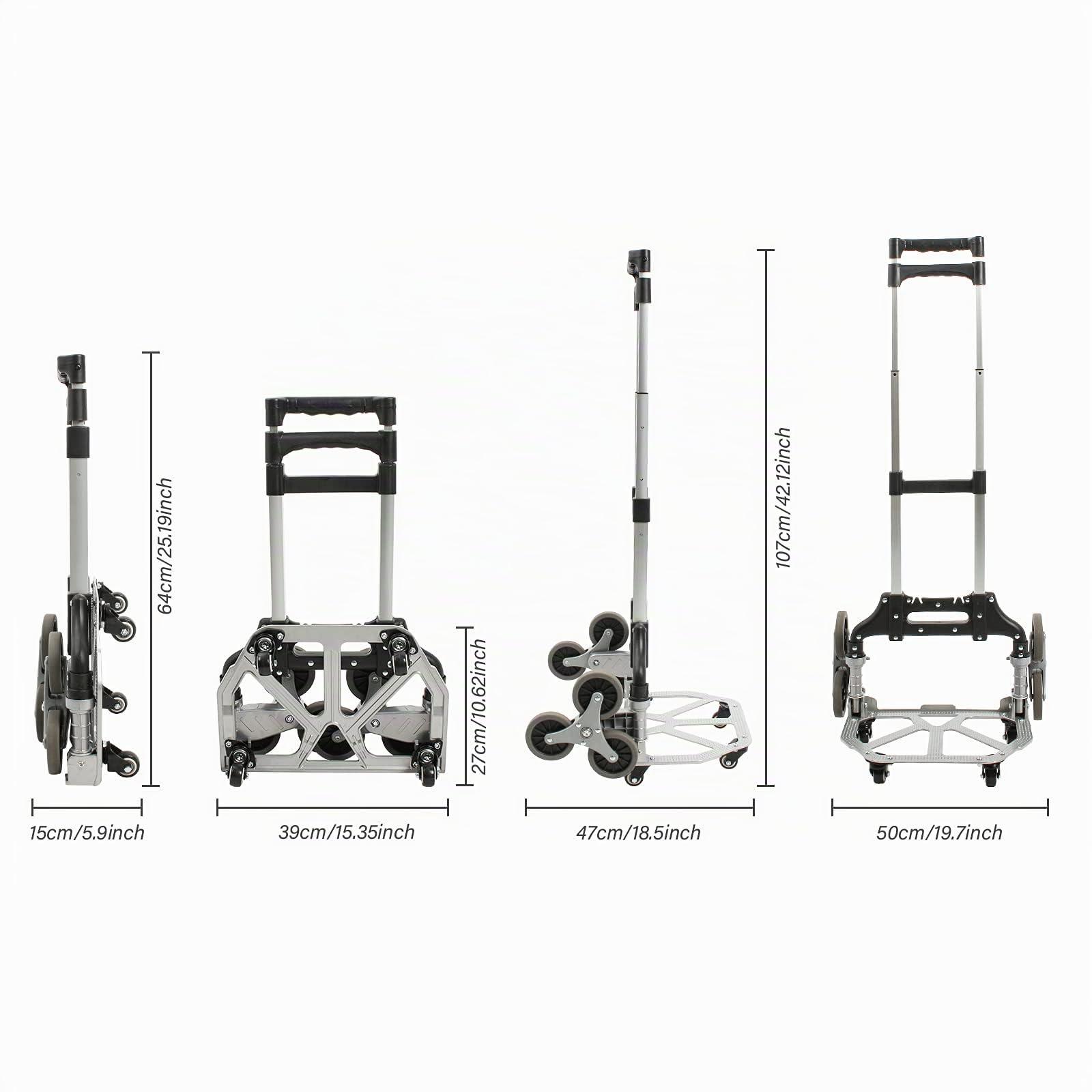 Todeco Carrello Trasporto Alluminio 80kg 10 Ruote Pieghevole | Corde espansione altezza regolabile, 4 ruote universali 360°, trasporto carico logistica giardino, leggero resistente