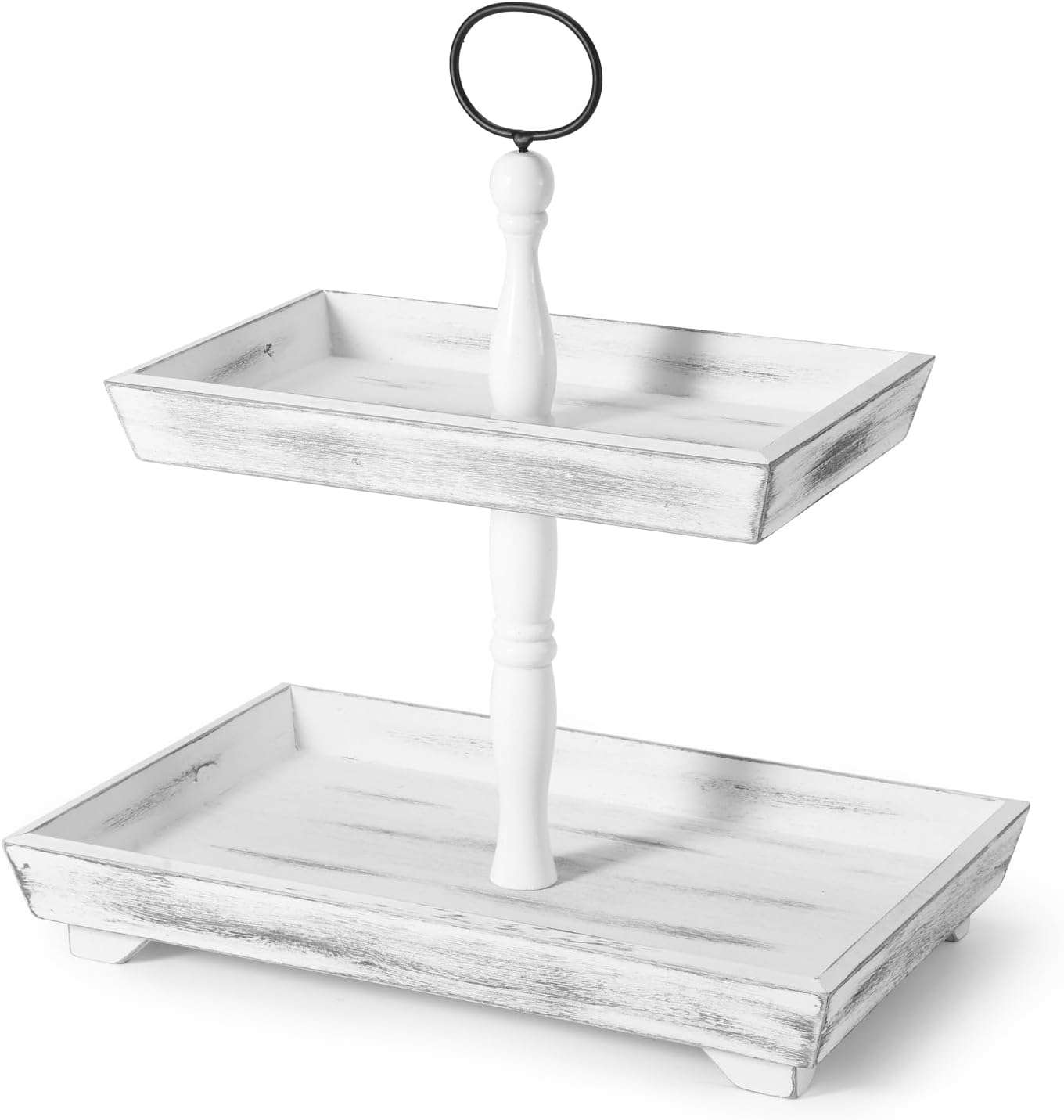 YGEOMER Tiered Tray, Farmhouse Tiered Tray Decor White Wood