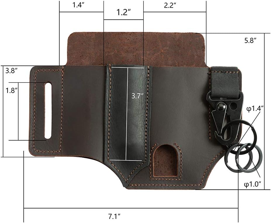Multitool Sheath for Belt,EDC Letaher Multitool Sheath,Leather Flashlight Holster,Handmade 3 Pockets Organizer Sheath for Tactical pens,Tools, Leather EDC Pocket Organizer (Deep Brown)