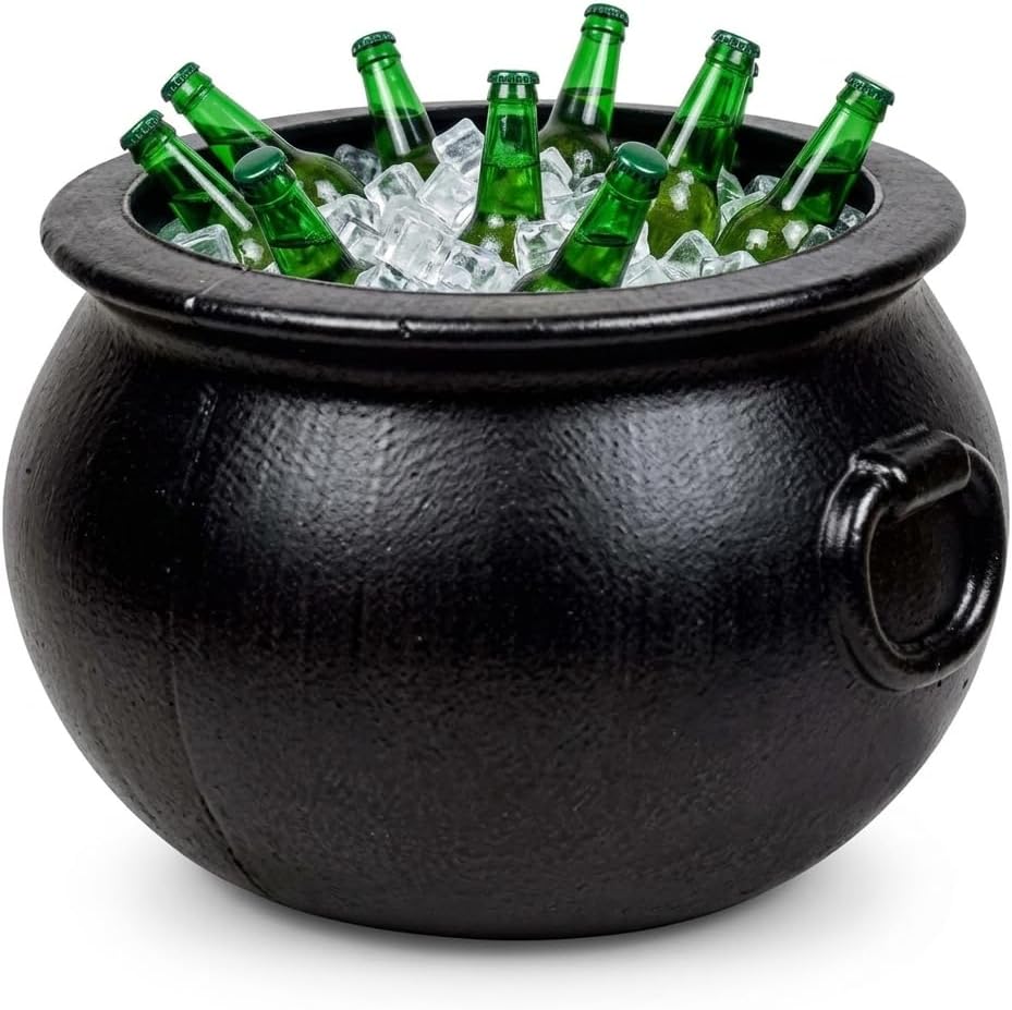 PMU 16" St. Patrick's Day Pot of Gold bucket Black Plastic Cauldron For St. Patrick's Day Leprechaun & Mardi Gras Party Decoration Supply Accessory