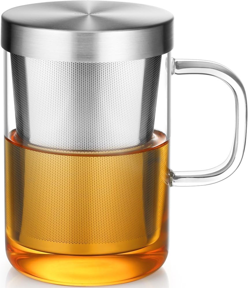 Heat-Resistant Glass Tea Cup with Strainer Lid