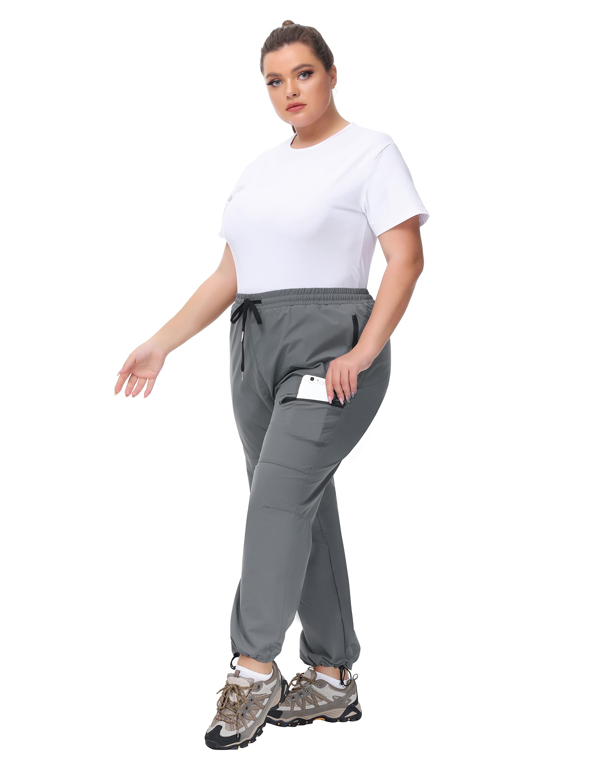 Hanna Nikole Pantalon Cargo Extensible pour Femme avec Poches zippées imperméables