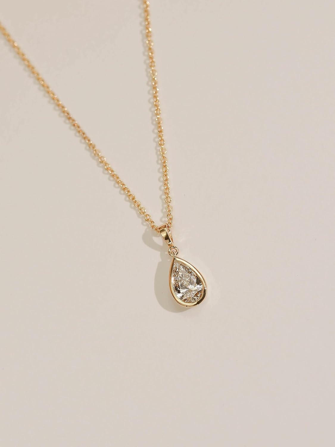 Kobelli Solid 14k Gold 1 Carat Certified Pear Lab Grown Diamond Solitaire Necklace