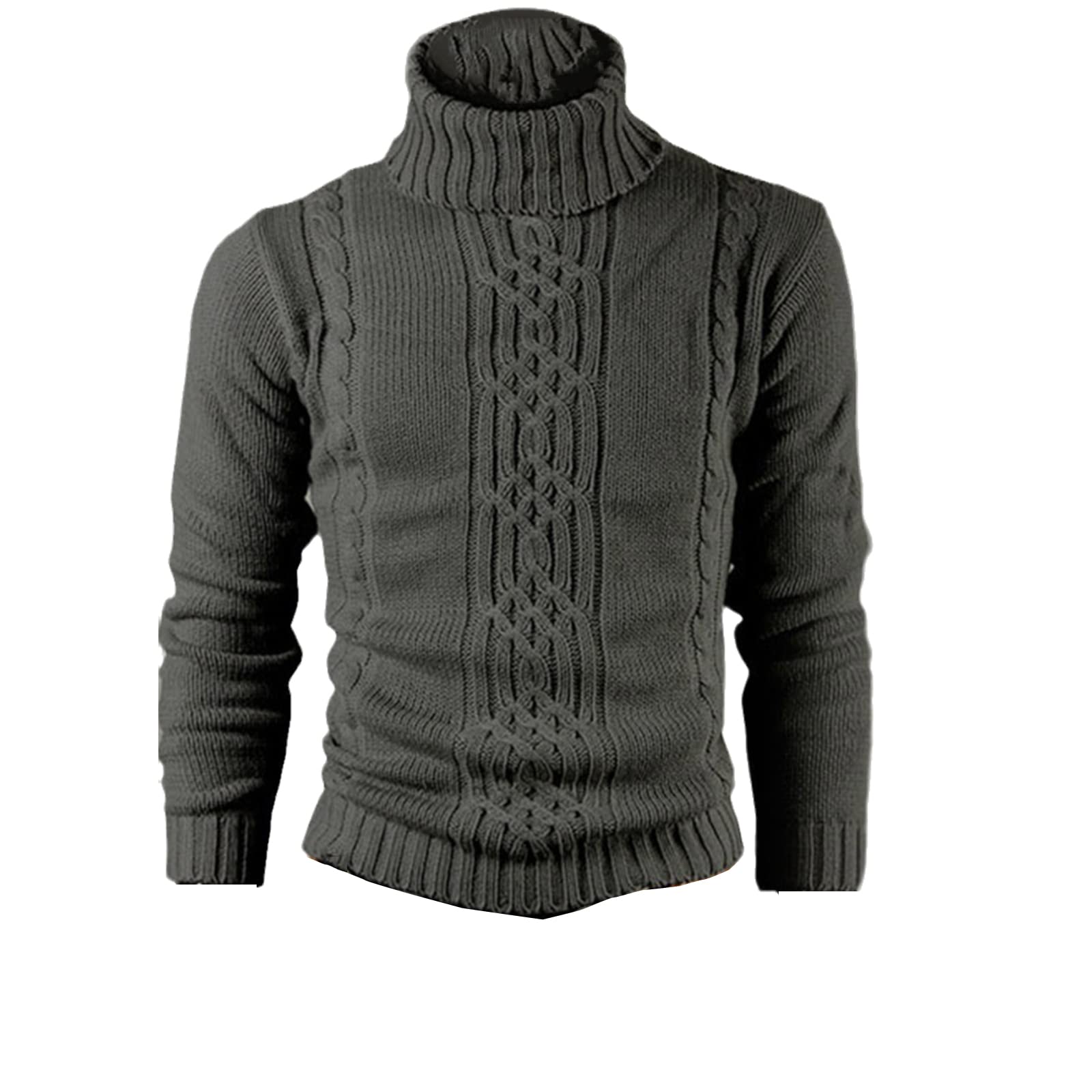 Vogrtcc Maglione Dolcevita caldo Uomini Casual Pullover Outwear Maschio Slim Maglione lavorato a maglia, Y019-grigio scuro, S
