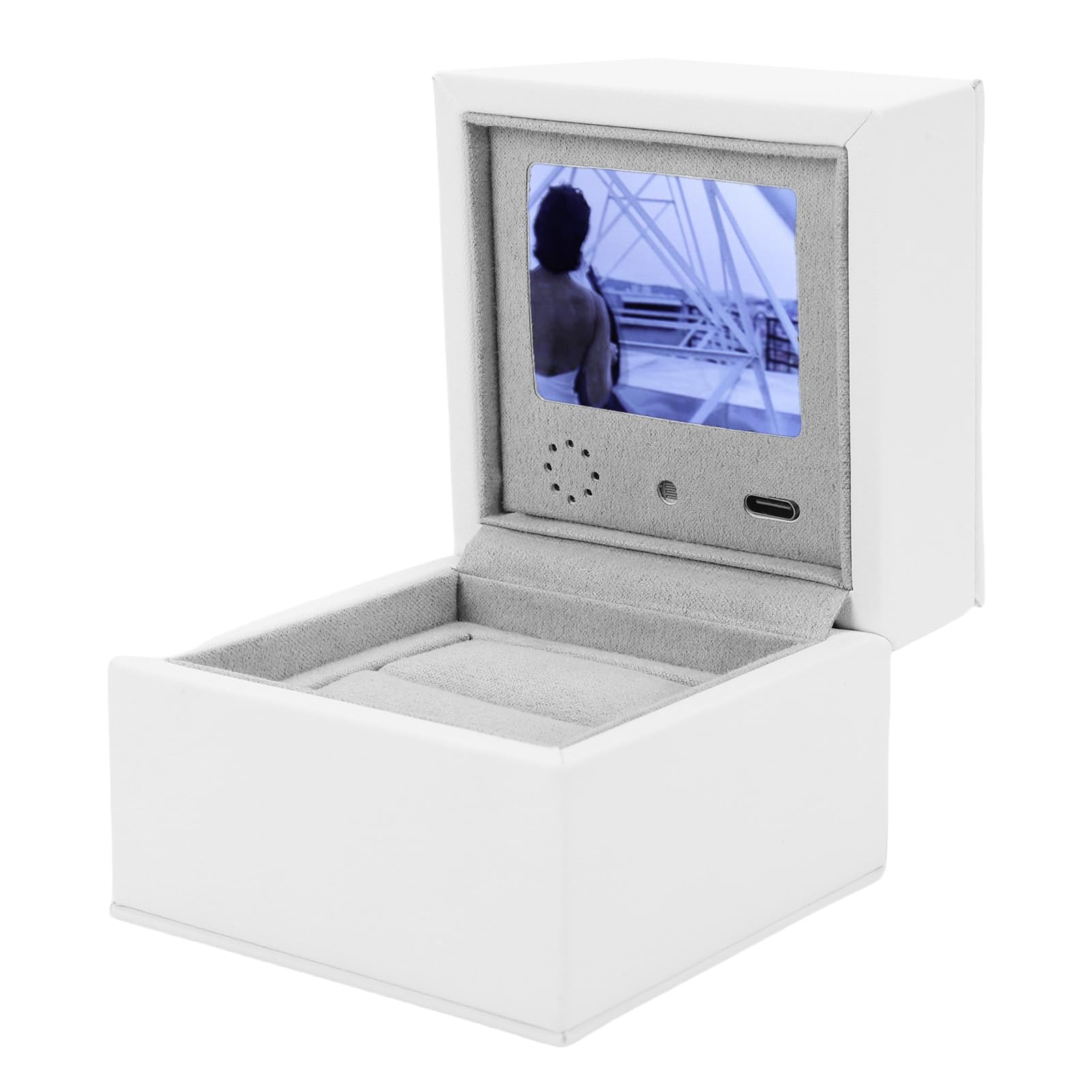Drfeify Caja de compromiso con pantalla LCD con reproductor de vídeo, para una propuesta de boda inolvidable y aniversario, blanco