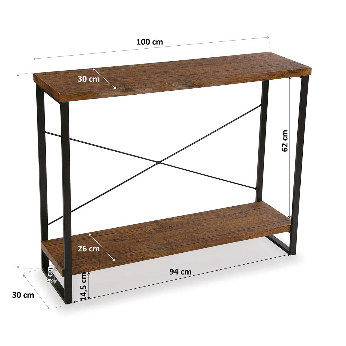 Console D'entrée étroite Versa Berlin - 80x30x100 Cm, Bois Et Métal Marron/noir, Avec étagère Basse - 9