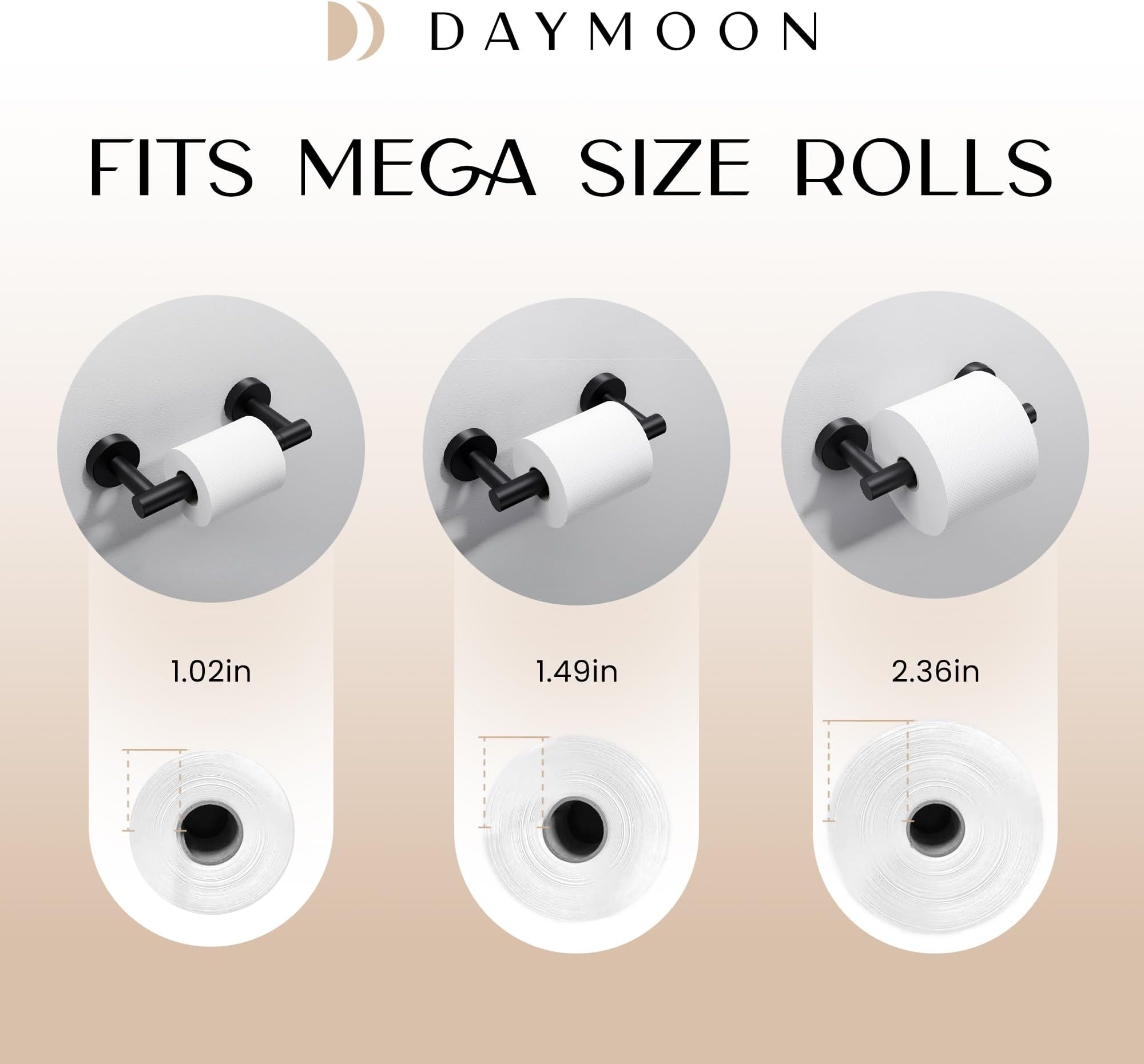 Day Moon Designs Toilet Paper Holder with Shelf - Flushable Wipes Dispenser & Storage Fits Any Bathroom, Keep Your Wet Wipes Hidden - Stainless Steel Wall Mount Bathroom Organizer - Matte Black, Small