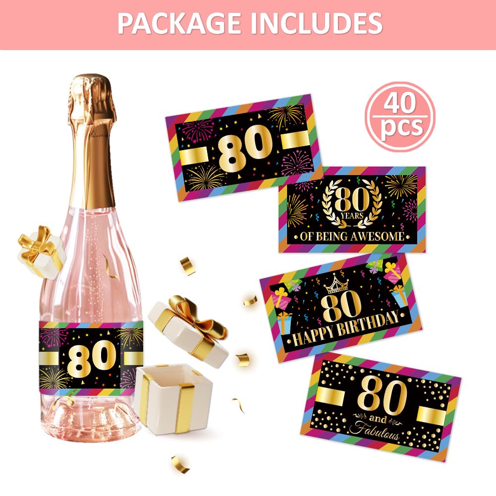 PH PandaHall 40 pz. Etichette per Bottiglie di Vino 80 compleanno, Adesivi per Bottiglie di Anniversario di Compleanno di 80 traguardo Etichette Adesive Impermeabili, 9x5cm