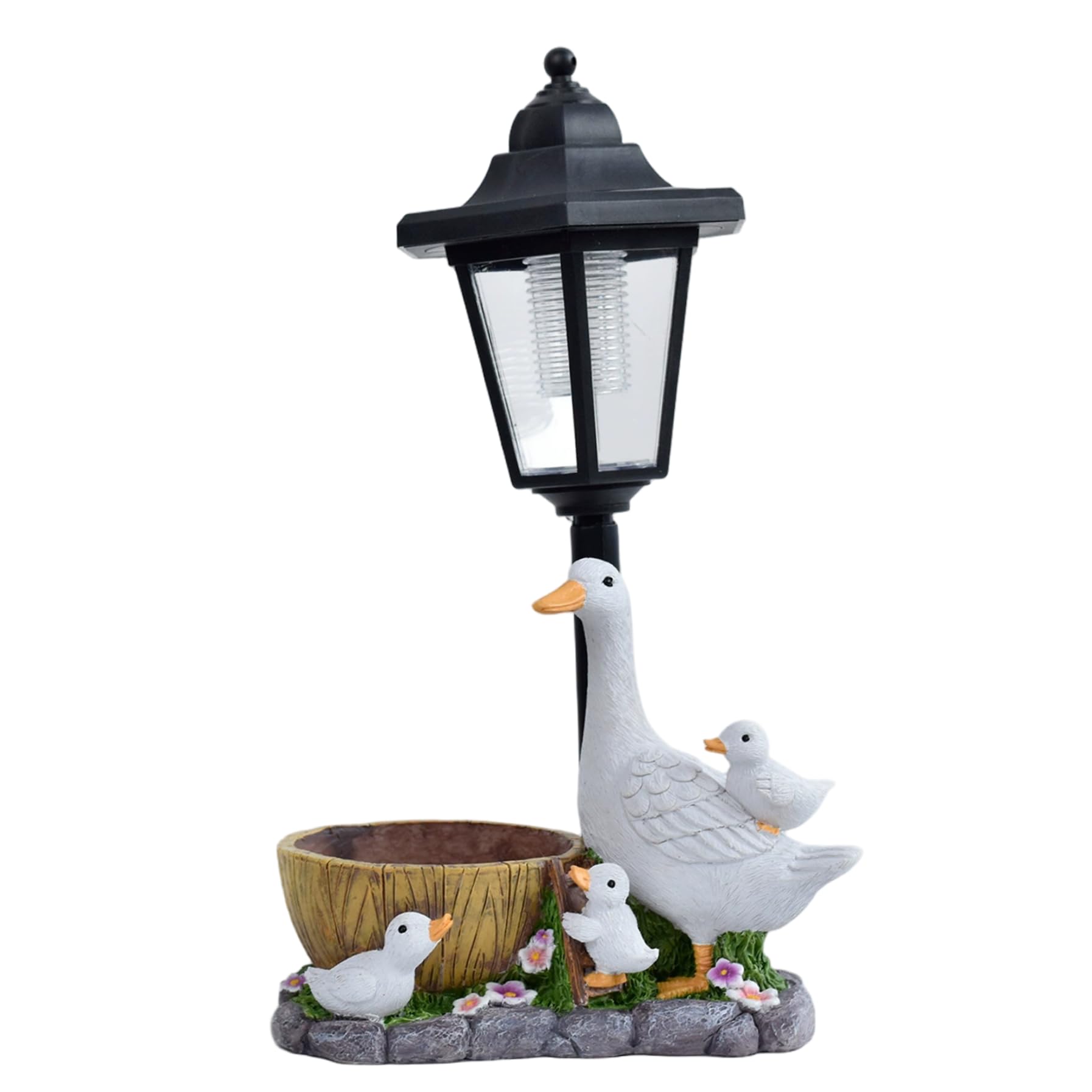 Duck Ornaments with Solar Lantern, Resin Family of Duck Statue, Solar Garden Ornaments for Porch, Patio, Lawn, Backyard