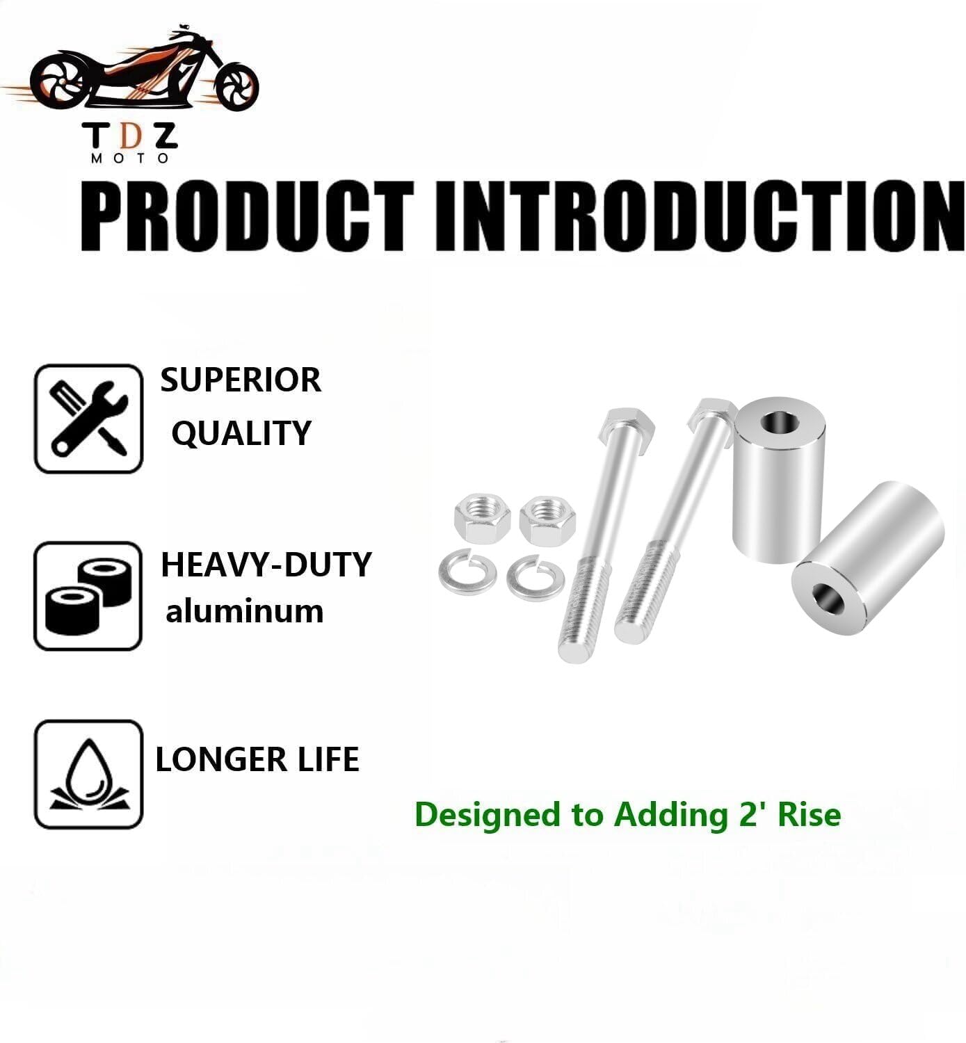 TDZ 2 '' Pollici Riser Manubrio Estensione Per Harley 1-1/4 '' Manubrio Cromato Distanziali Moto,