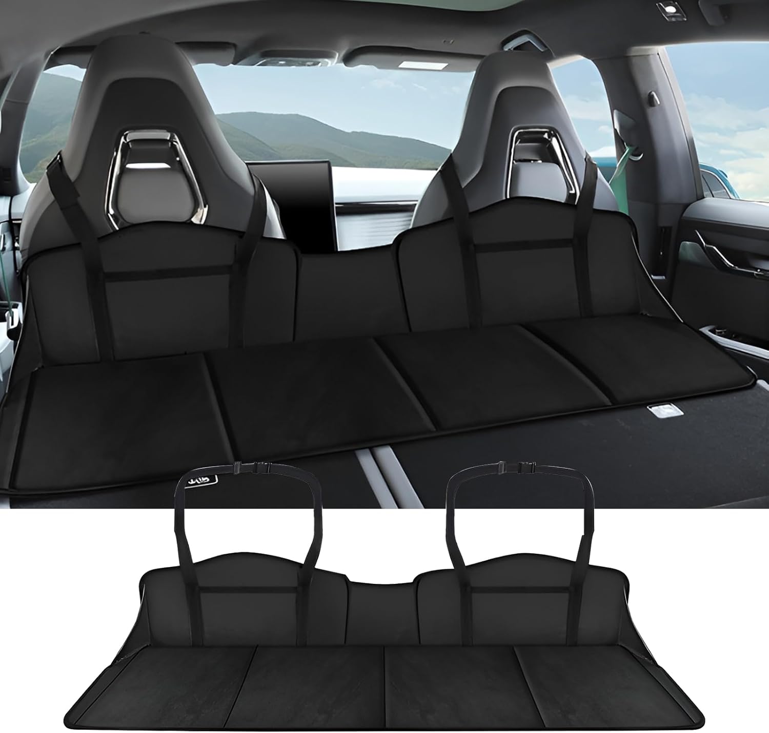 Car Rear Seat Mattress Extension Plate, Foldable Car Mattress Portable Mattress for Sleeping, Increase Travel Space Mattress Accessories for SUV, Trunk, Model Y/3 (Black)