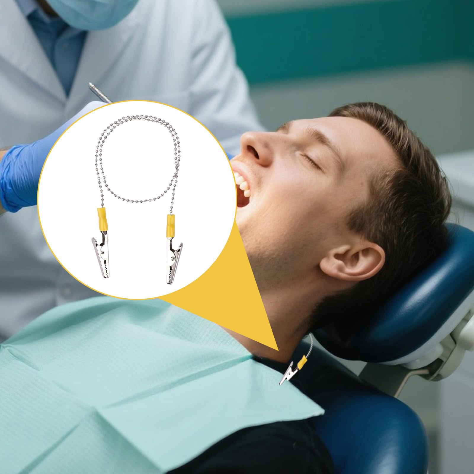 Tinoaly 6pz Clip Bavoletto Dentale con Catena Tovaglioli, 48cm Supporti Bavoletto Metallo per Cliniche Dentali Lanyard con Catena Riusabile e Clip a Coccodrillo per Dentisti Bambini Adulti Coprifaccia