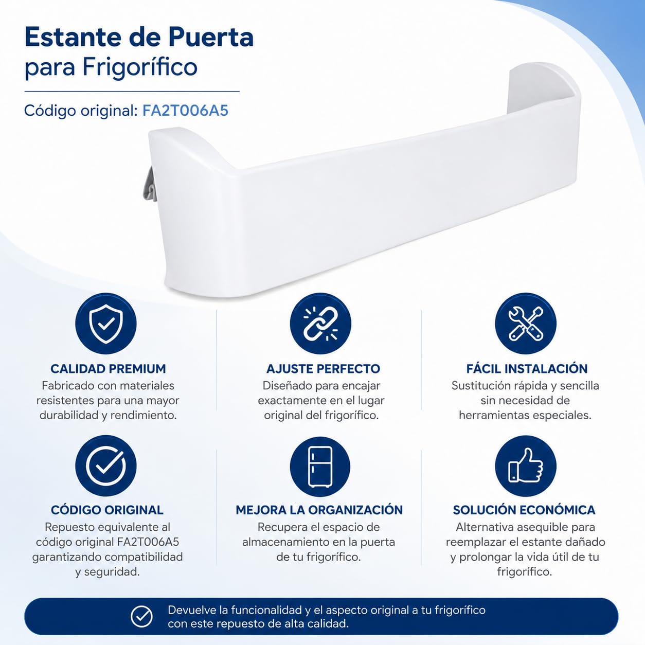 CABLEPELADO Bandeja botellero para nevera | Bandeja de refrigeración nevera | Estante frigorífico | Código original FA2T006A5 | 494 mm ancho x 140 mm alto | Compatible con Fagor FA2T006A5 FD282NF