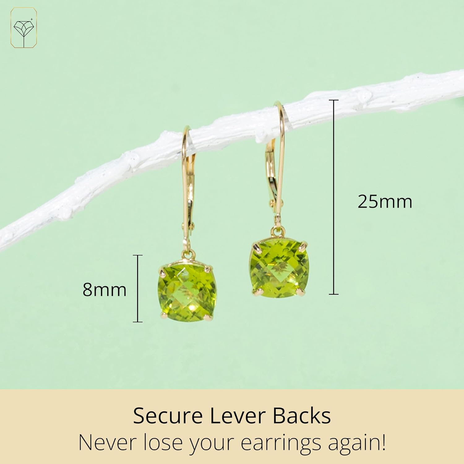 14k White or Yellow Gold Cushion Cut Gemstone Dangle Earrings for Women with 8mm Birthstones by Parade of Jewels - Image 3