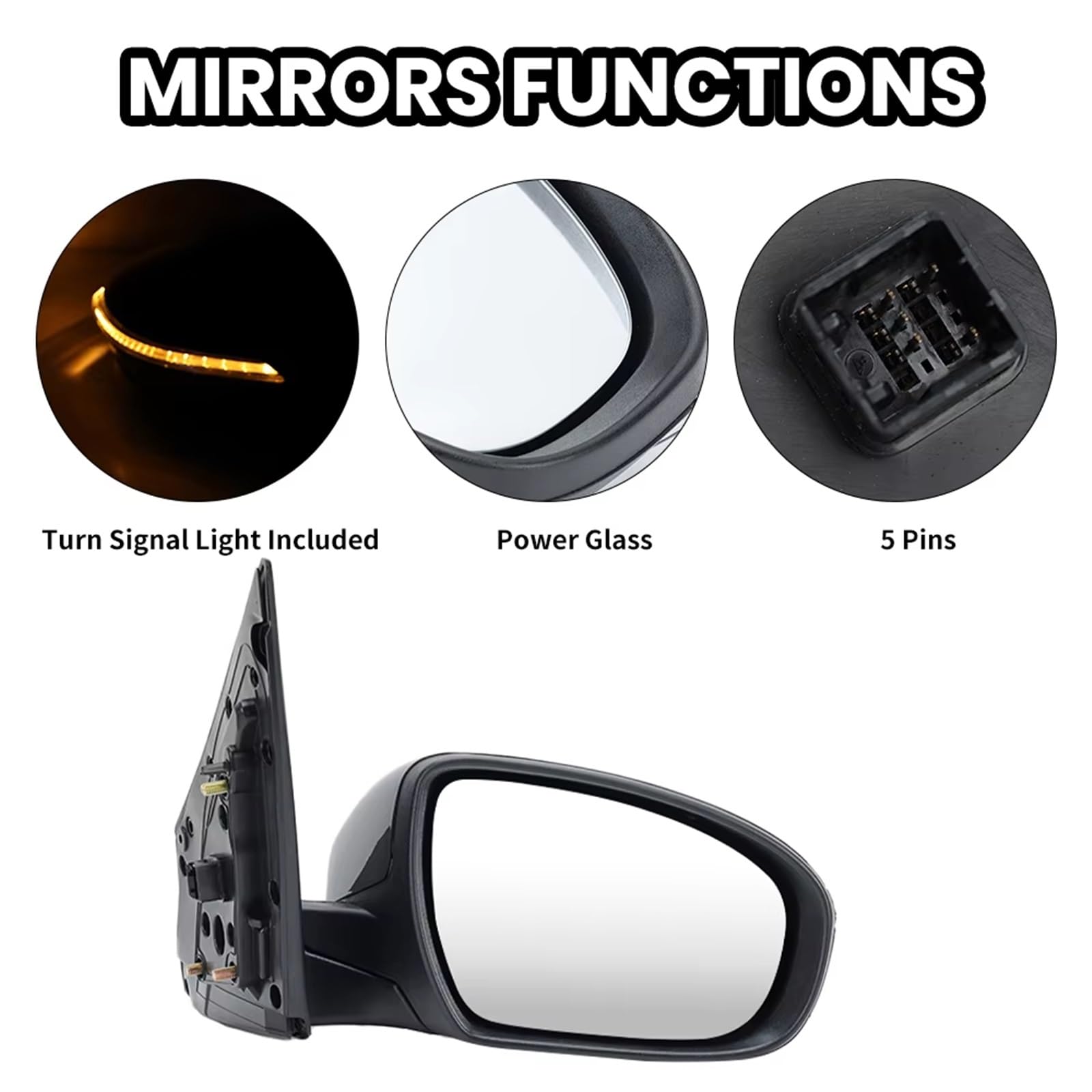 Außenspiegel Für Hyundai Für I20 Für MK2 GB IB 2015-2020 Schwarz Manuell Klappbares Autozubehör 5-polige Rückspiegelmontage Außenspiegel-Baugruppe(1pc left Black)