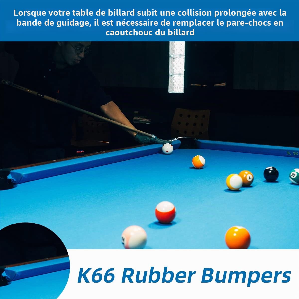 PolyMath Billard K66 Tampon en Caoutchouc Coussin de Rail de Table de Billard (Jeu de 6) Accessoires de Pare-Chocs de Rechange - 7/8/9 Pieds et Housses de Coussin de Table de Billard 12-3 mm / 0,12